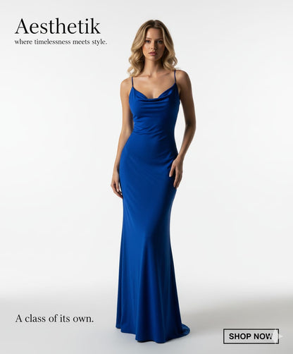 The Royal Blue Cowl Neck Gown