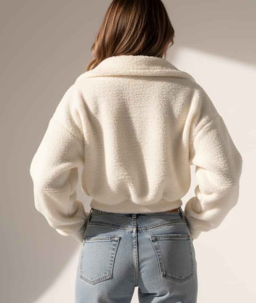 Classic Cream Sherpa Crop Jacket
